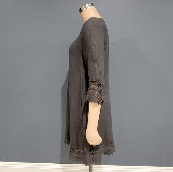 Nwt STELLA ROSE Gray Linen Crochet Lace Trim Shift Dress S - Picture 5 of 8
